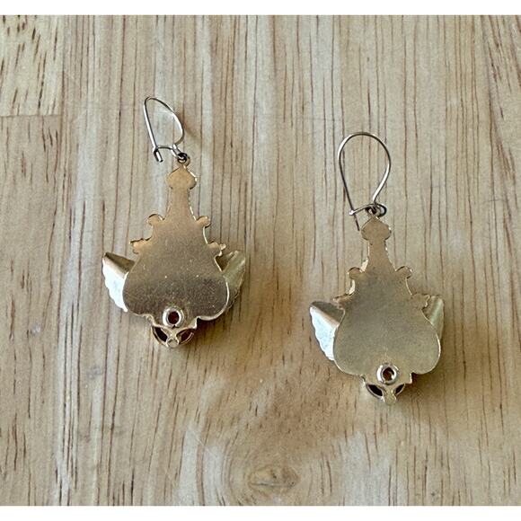 Vintage Bright Aqua Unfoiled Glass Dangle & Gold Tone Earrings EUC - Picture 7 of 8